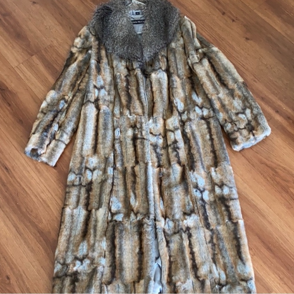 Luxurious faux coyote long fur coat game of thrones couture